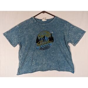 Rocky Mountain Tshirt Women's Large Blue Cropped Crop Top Pro Blue Vintage